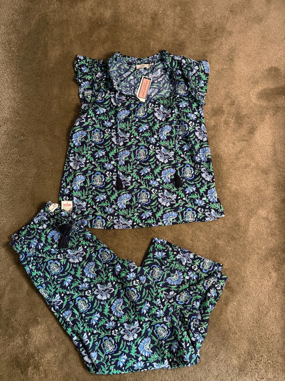 Vineyard Vines Navy Blue Floral Dress pants with matching top